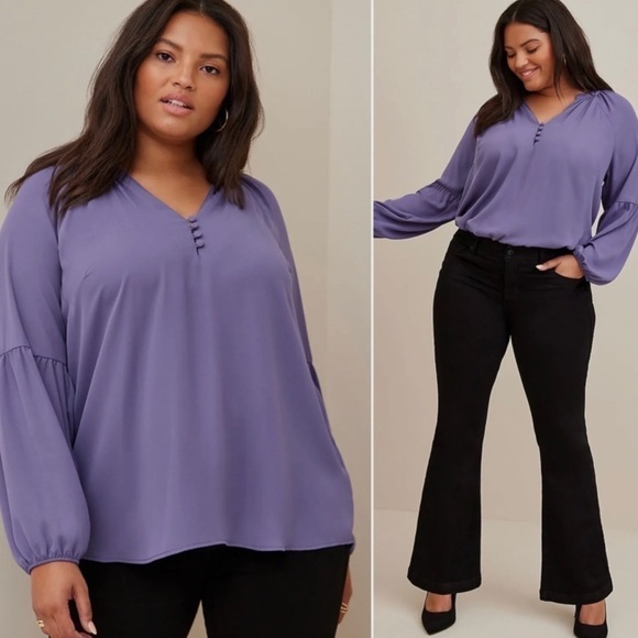 ⭐️ New Torrid 1 Georgette Peasant Blouse Plus Size 1 Top, Puff Sleeve Shirt - Picture 2 of 9